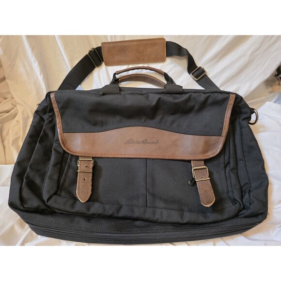 Eddie Bauer Messenger Bag Canvas Leather Trim  Shoulder Strap Pockets VTG 90s - Picture 1 of 8
